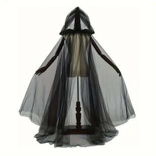 Black Bridal Shawl Witch Vampire Cosplay Cloak Halloween Dou