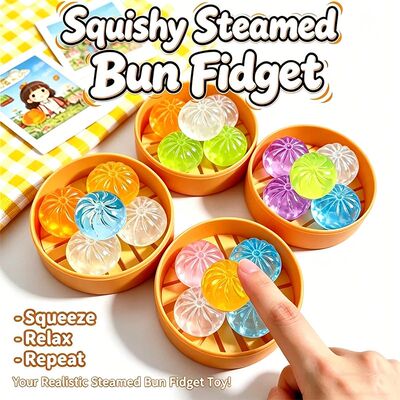 Squishy Mini Glitter Dumpling Squeeze Toy With Steamer, 5Pcs