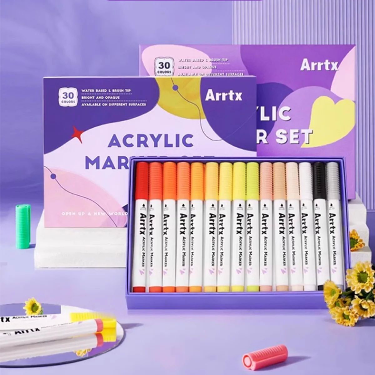 Arrtx 30 60 Colors Acrylic Paint Brush Marker Coloring Drawi