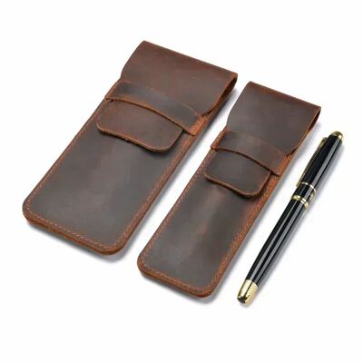 Handmade Genuine Leather Pencil Bag Cowhide Fountain Pen Cas