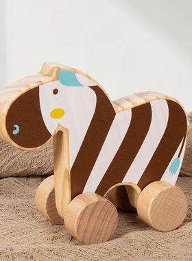Wooden Baby Car Toys Beech Wooden Animal Cartoon Car Teether