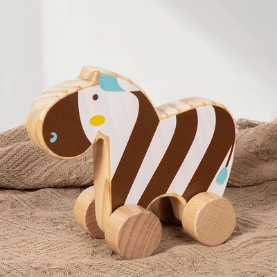 Wooden Baby Car Toys Beech Wooden Animal Cartoon Car Teether