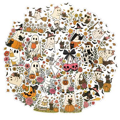 48PCS Cartoon Ghost Flower Sticker Cute Halloween Little Gho