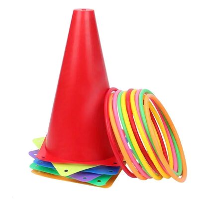 Throwing Plastic Circles Cone Obstacle Bucket Party Backyard