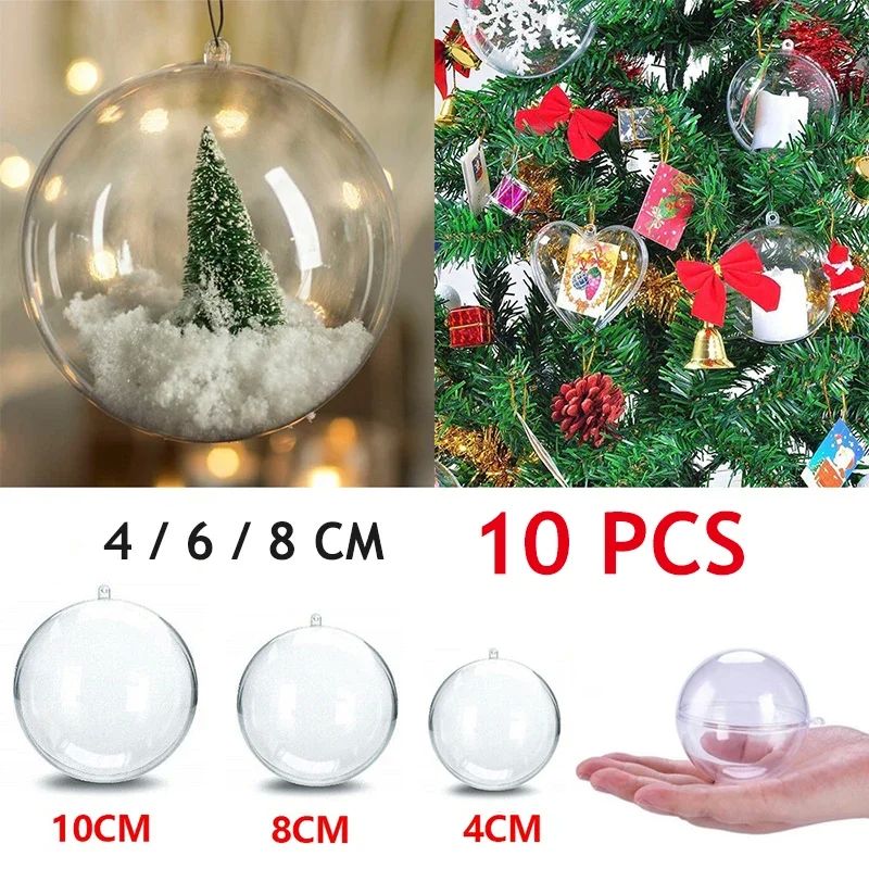 10Pc Christmas Transparent Ball Plastic Christmas Trees Open