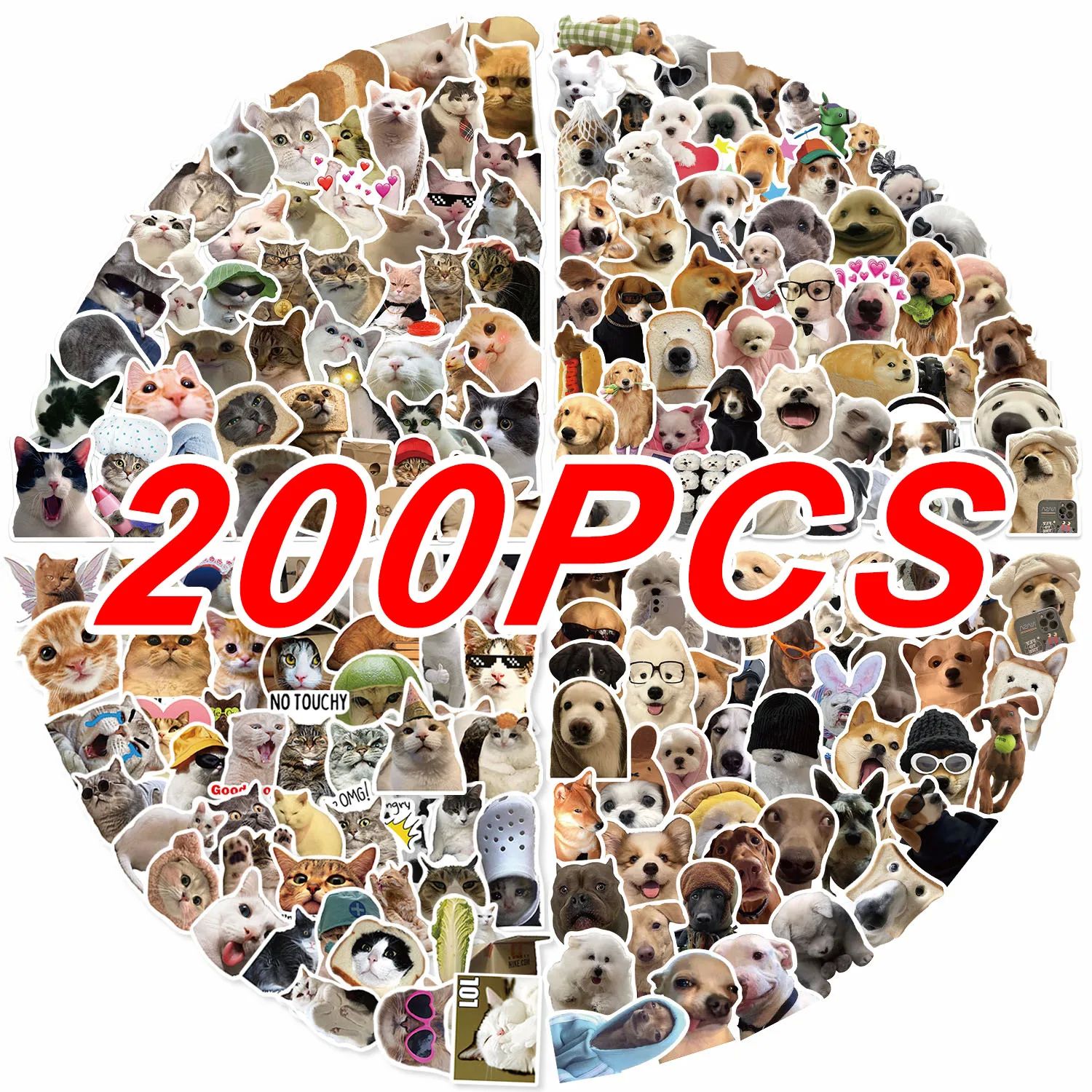 100/200Pcs Funny Kawaii Cat Stickers Animal Dog Laptop Scrap