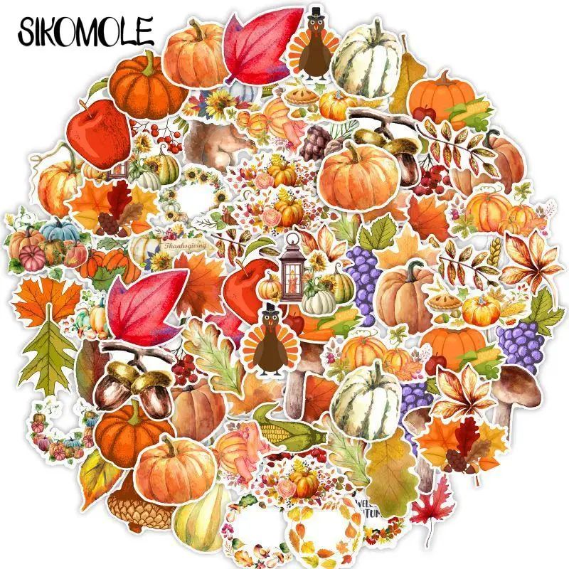 50PCS Cartoon Pumpkin Stickers Thanksgiving Autumn Harvest M