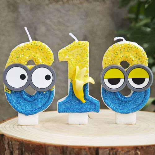 Cute Yellow Banana Man Candle Number 0-9 Kids Birthday Cake