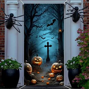 Halloween Door Decorations Horror Moon Night Dead Tree Scary
