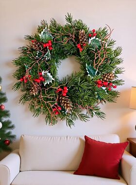 Red Berry Christmas Wreaths Front Door Decor Rattan Farmhous