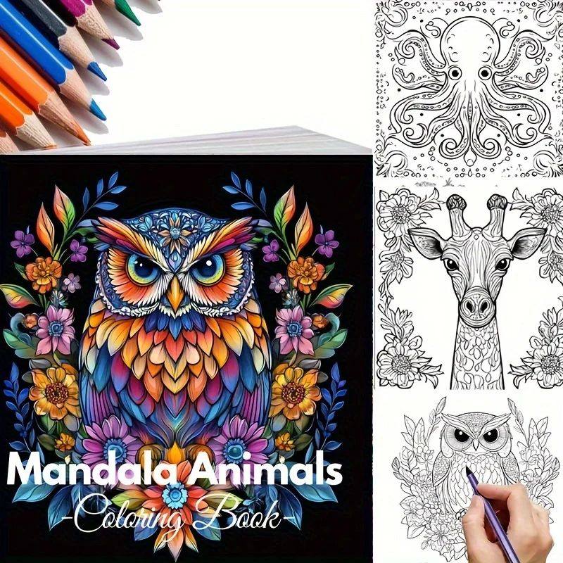 28 Pages Mandala Animals Coloring Book for Adult Stress Redu