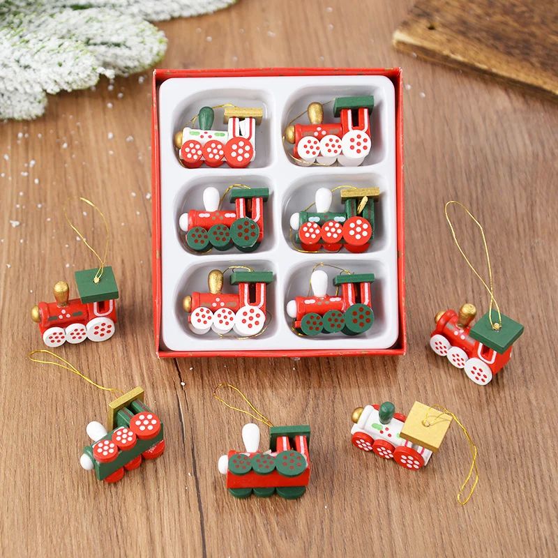 Wooden Train Pendants Christmas Tree Mini Hanging Doll Ornam