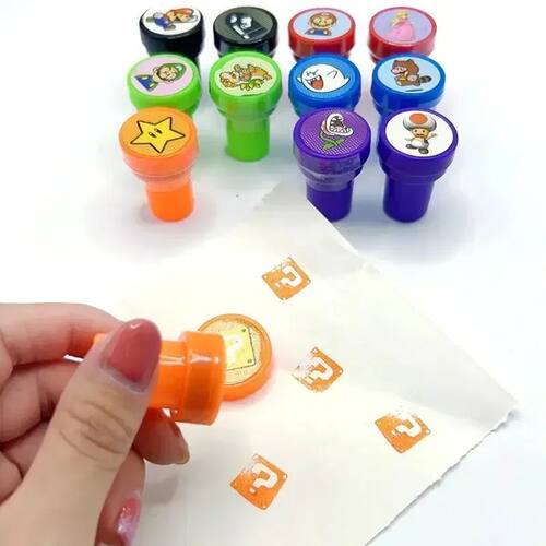 12pcs Super Marios Bros Cartoon Toy Signet Anime Pattern Sea