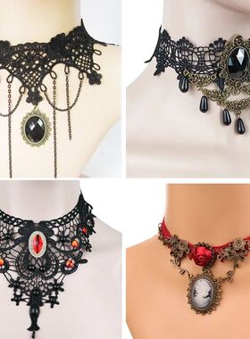 Gothic Chokers Black Beaded Flowers Sexy Lace Neck Choker Ne