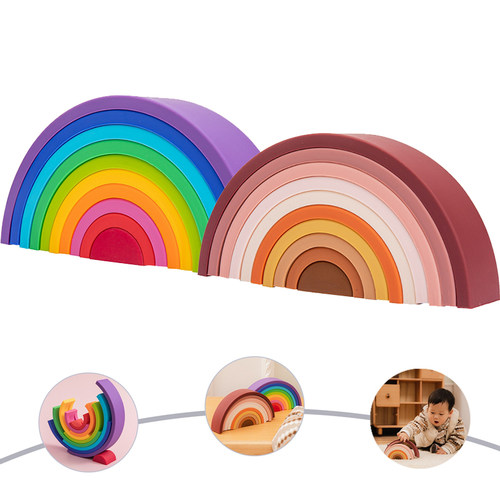 1Set Baby Rainbow Colors Silicone Stacking Toys Montessori