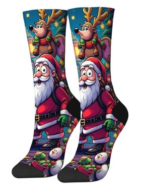 Christmas Theme Happy Socks Funny Santa Claus Cartoon Print