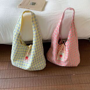 Cartoon Tomato Standard Plaid Vest Bag Large-Capacity Studen