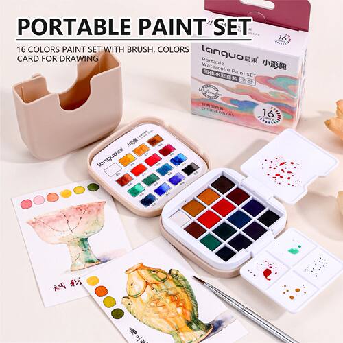16 Colors Mini Portable Solid Watercolor Paint Set with Brus