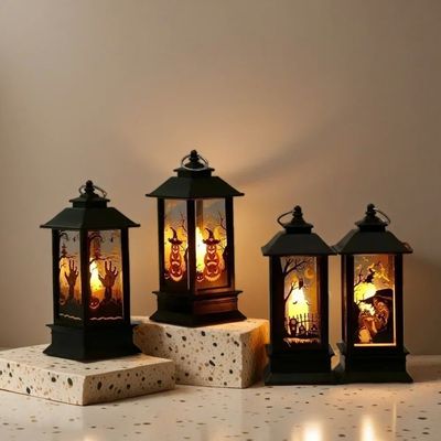 LED Pumpkin Ghost Lantern - Halloween Hanging Decor with Fli