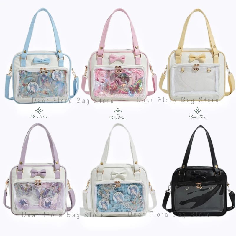 Y2K Cute Bow Ita Bag Girl Transparent Messenger Bag Women Fa