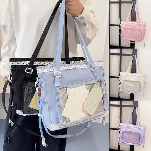 Lace Decoration Shoulder Ita Bag PVC PU Leather Goth Transpa