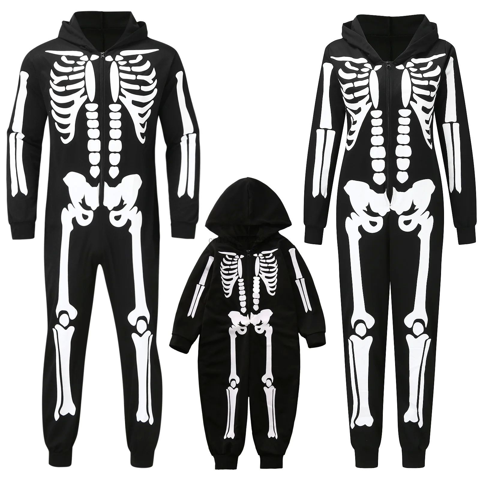 Halloween Carnival Outfit Family Costume Bone Skeleton Jumps