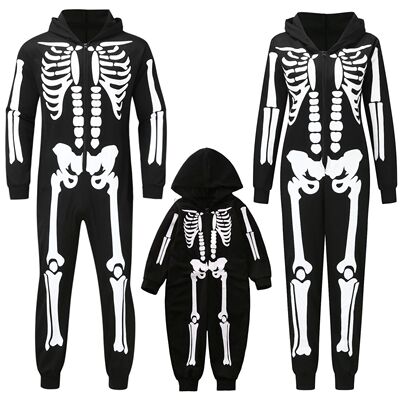Halloween Carnival Outfit Family Costume Bone Skeleton Jumps