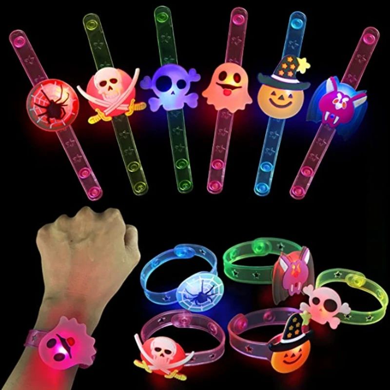 5/10/20PCS Glowing Pumpkin Ghost Bracelet Rings Kids Night T