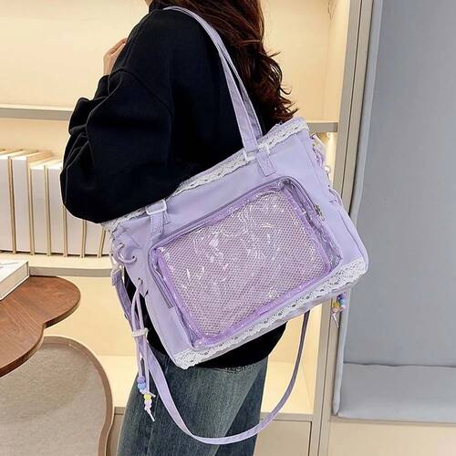 Lace Decoration Shoulder Ita Bag PVC PU Leather Goth Transpa