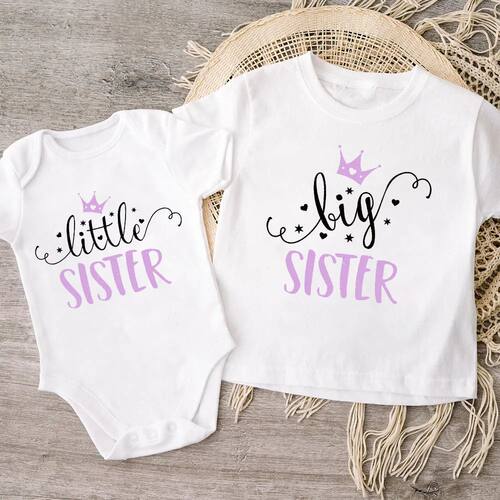 Big Sister Little Sister Family Matching Kids Clothes Short