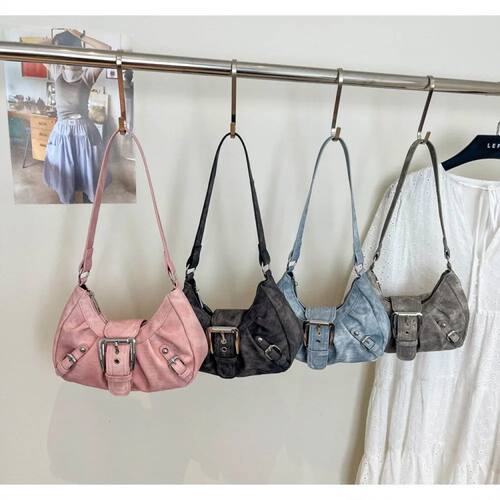 Vintage Tie-Dye Denim Underarm Bag Y2K Metal Buckle Pleated