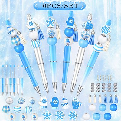 6PCS Christmas Blue Snowman Snowflake Theme DIY Beaded Ballp