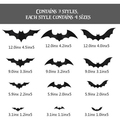 DIY Halloween Bat Decoration 3D PVC Bat Wall Sticker Black B
