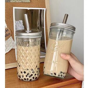 2025高颜值梅森杯透明奶茶玻璃水杯果汁饮料杯大容量吸管杯奶昔杯