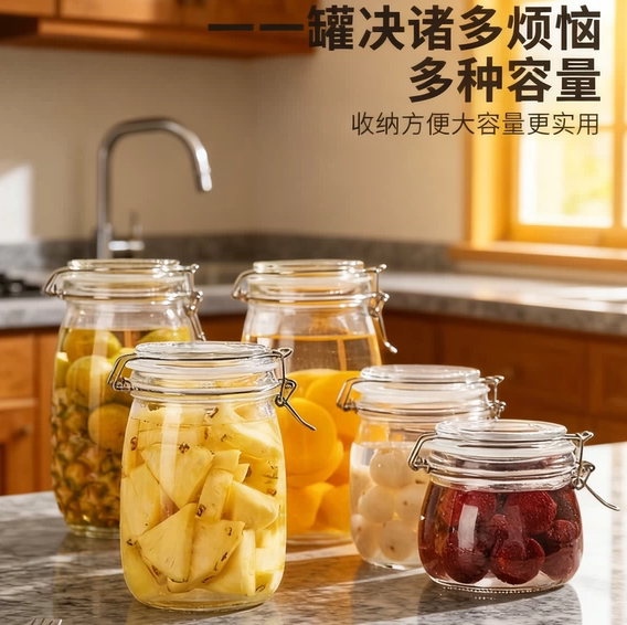 不锈钢卡扣密封罐玻璃蜂蜜泡酒瓶子泡菜坛储物糖咸菜装食品级空瓶