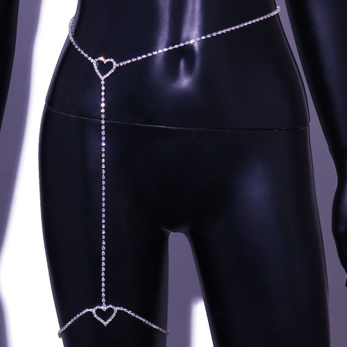 性感身体链女网红超短裙配饰简约满钻爱心腿链腰链时尚body chain - 封面