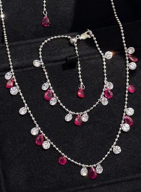 显白密码 泪醉星河红色锆石手链夏天轻奢波光粼粼满天星项链女