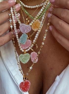 多巴胺珍珠彩色爱心吊坠
