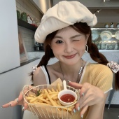 CDLM陈大刘芒 乖巧甜妹 日系甜美八角帽毛画家帽大头围云朵贝雷帽