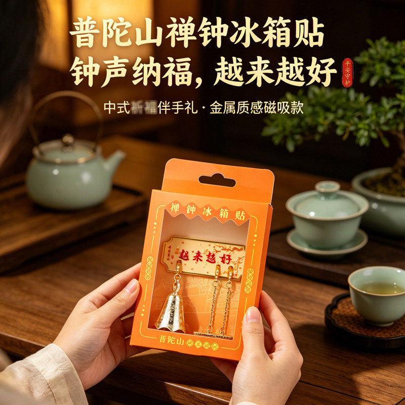 普陀山文创禅钟金属磁吸冰箱贴图片