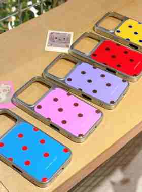 花来惹原创《彩色波点》韩风包豪斯电镀手机壳韩国防摔全包iPhone16pro苹果iPhone17promax苹果17