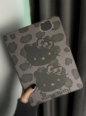 苹果ipad平板保护套新款黑豹纹KT猫360度旋转适用苹果iPad10代亚克力Air6/Air5平板保护壳少女心高级感带笔槽