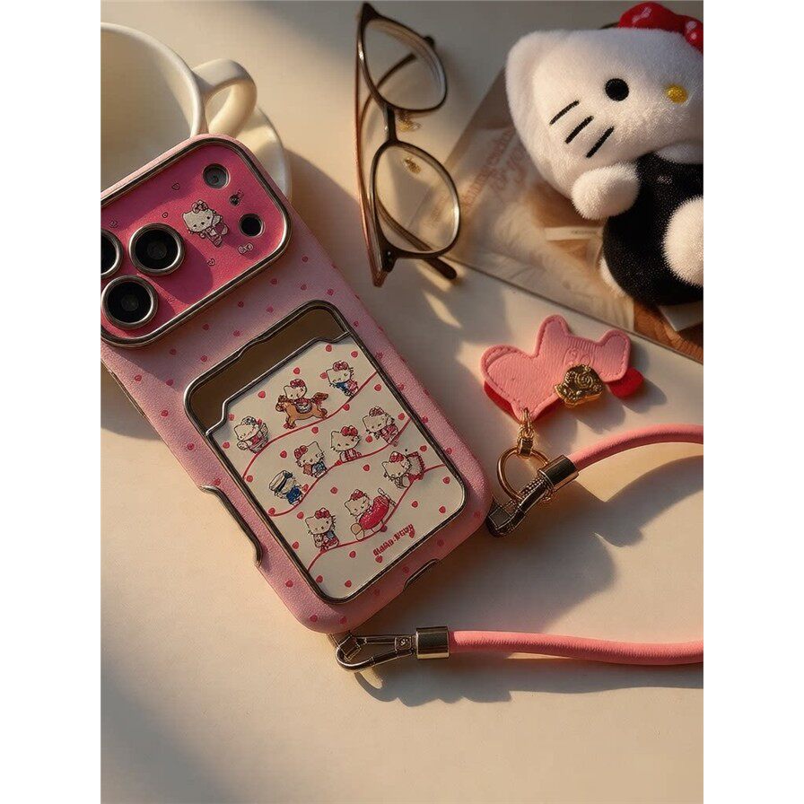 凯蒂猫iPhone17promax手机壳全包适用苹果16promax精孔14pro外壳17pro卡包式KT猫带挂绳HelloKitty皮质软壳女