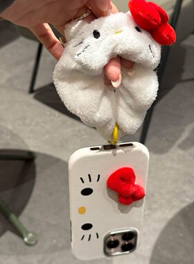 苹果手机壳新款简约KT猫适用iPhone16promax防摔保护套苹果15plus女款软套14手绳可爱少女心13pro皮纹凯蒂白