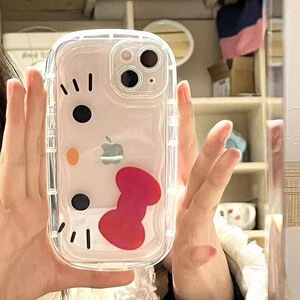 苹果手机壳卡通猫咪表情适用iphone16pro手机壳苹果15promax透明防摔保护套14可爱蝴蝶结13mini新款17pro软壳