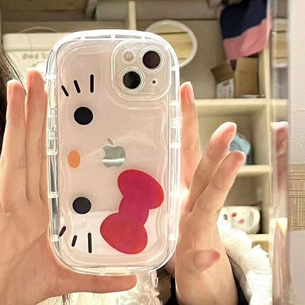 苹果手机壳卡通猫咪表情适用iphone16pro手机壳苹果15promax透明防摔保护套14可爱蝴蝶结13mini新款17pro软壳