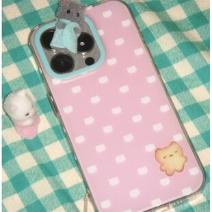 *猫猫波点*小猫饼干粉色波点双层磨砂大孔iPhone苹果手机壳【721store】