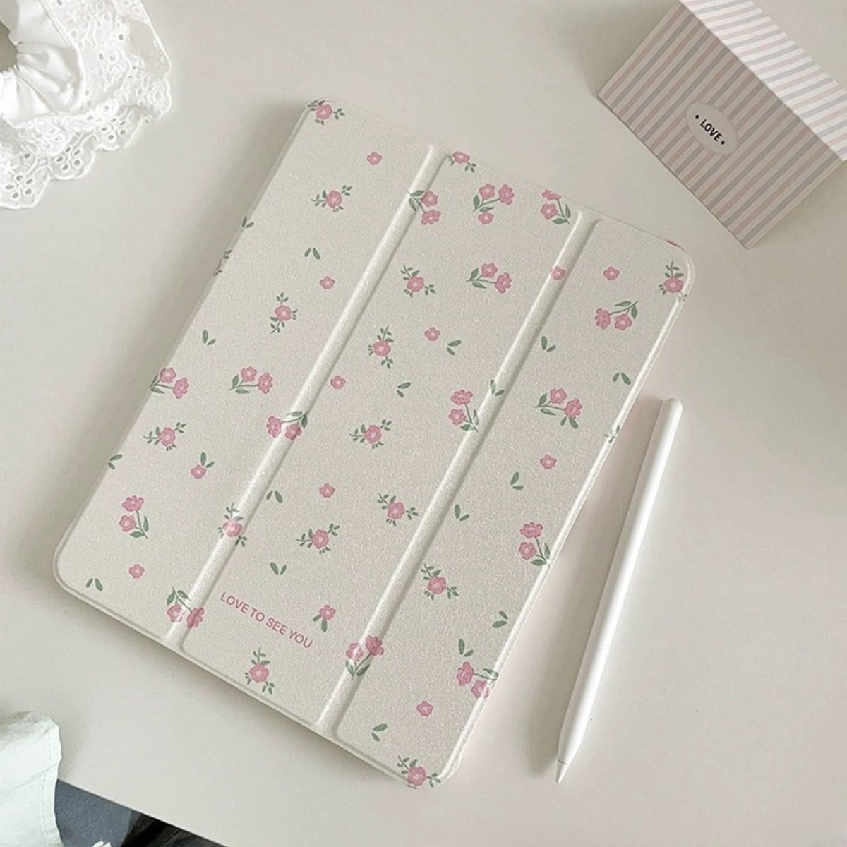 苹果ipad平板保护套新款适用ipad5/ipad6防摔保护套air4/5镜面粉色小碎花可爱2024Pro少女心高级感女生三折式