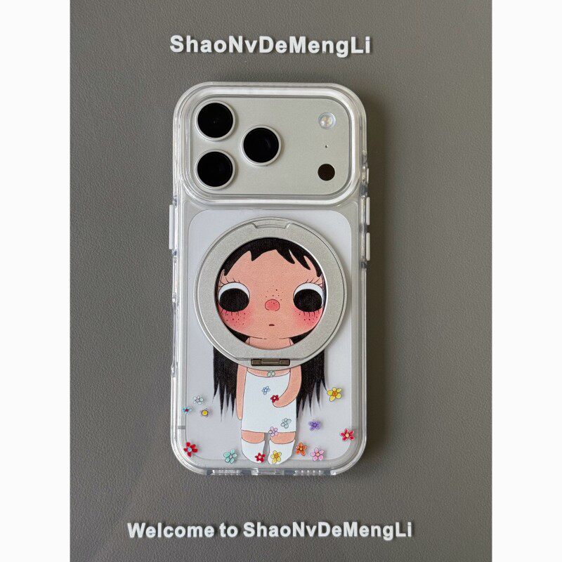 少女的梦里 少女心可爱大孔透明花花长发小玉旋转支架适用苹果17promax手机壳16甜美15磁吸14高颜值13防摔