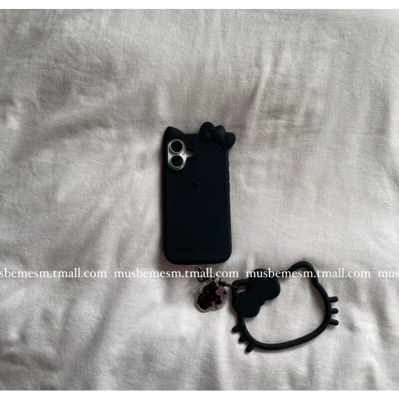 小众立体硅胶黑凯蒂猫手环适用17promax苹果16手机壳全包边女款iPhone15防摔保护套16promax个性创意iPhone13